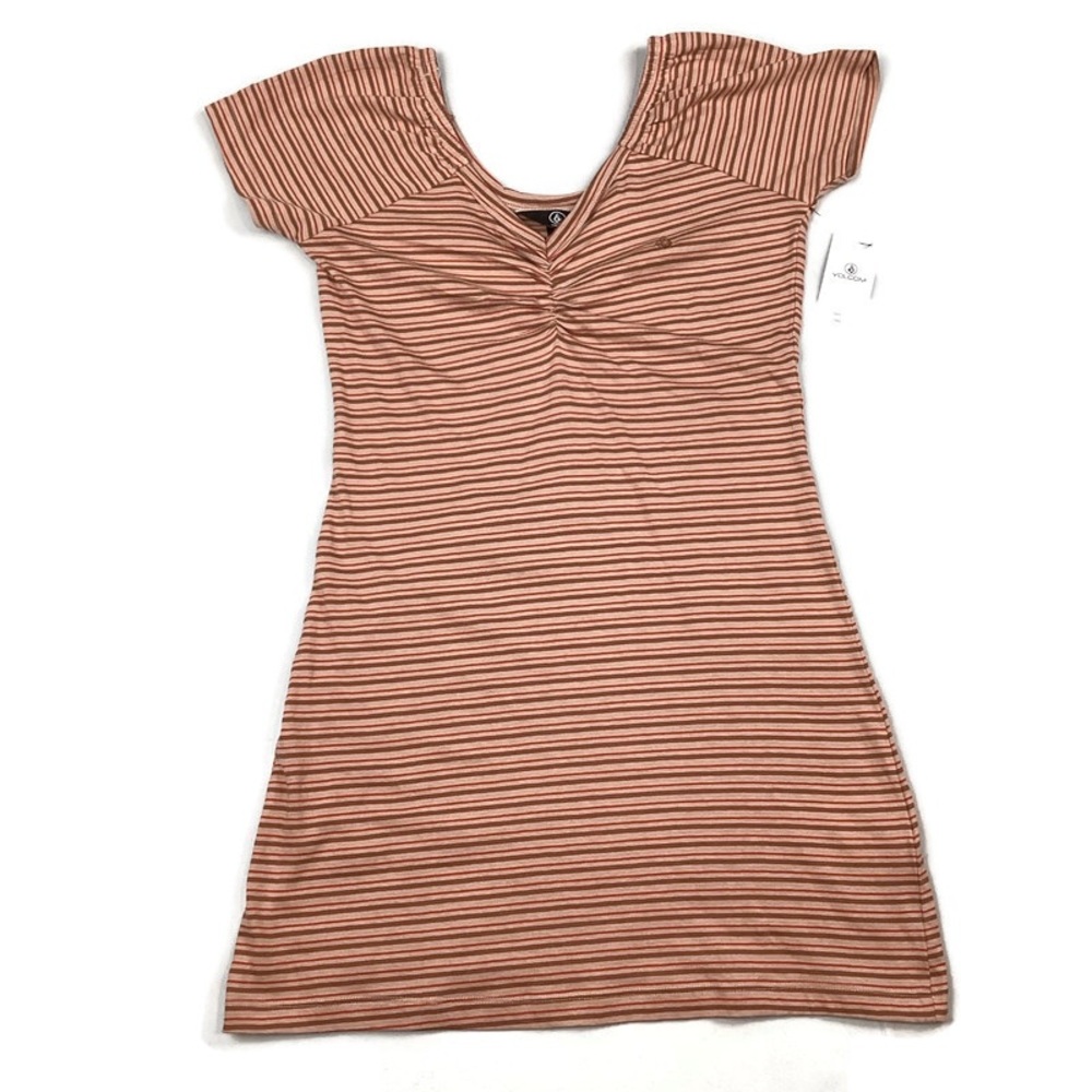 Volcom Play it cool cotton striped Bodycon Mini Dress Small NEW! Retail $52